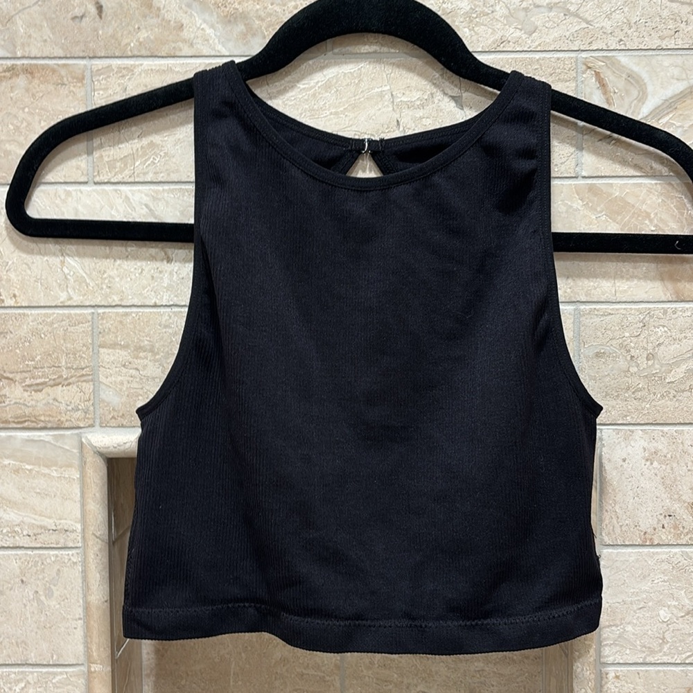 Free Press Black Cut Out Crop Tank Top